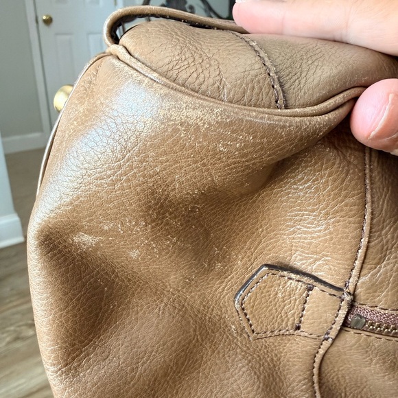 Burberry Tan Leather Satchel with Scarf Accent - Picture 10 of 13